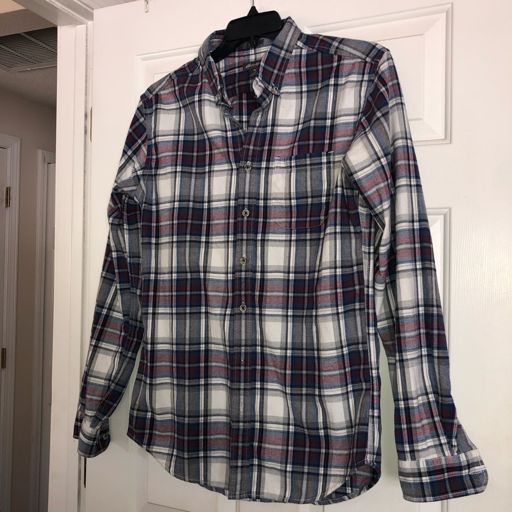 Eddie Bauer Men's Medium Slim Fit Flannel Plaid Long Sleeve Button Up Shirt EUC